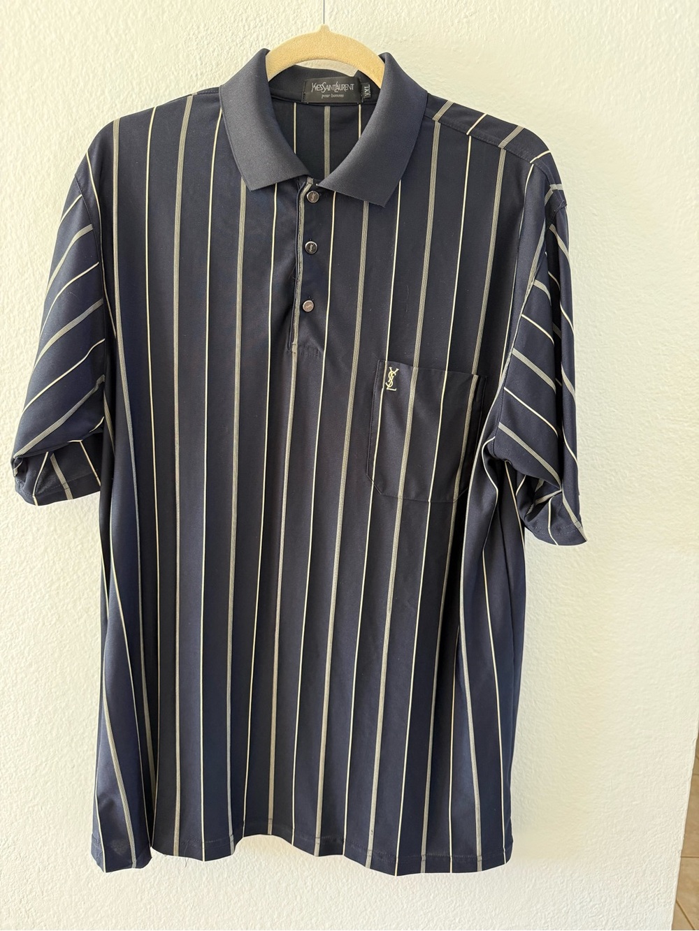 YSL Yves Saint Laurent Men’s Striped Silk Polo | Size XL | Embroidered Logo